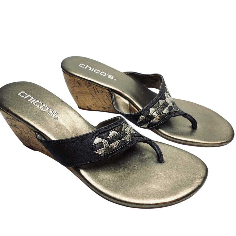 CHICO'S Cork Wedge Leather Sandals Shoes Heels  8